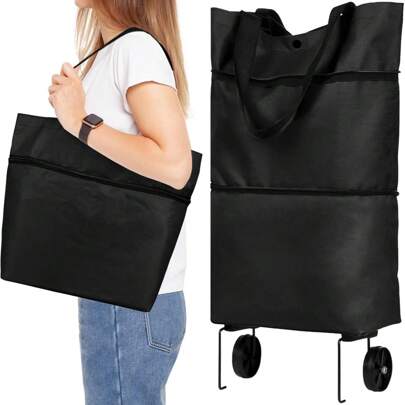 Carrinho de compras dobrável com rodas - Sacola de compras reutilizável 2 em 1 - Carrinho de compras dobrável - Bolsa de viagem