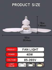 Ventilatori a soffitto con luci, Ventilatore a soffitto piccolo da 20.5 pollici con luce da 40W E27, con telecomando per timer, 3 velocità e 3 colori di luce LED (3000-6500K), lampada ventilatore moderna per camera da letto e salotto