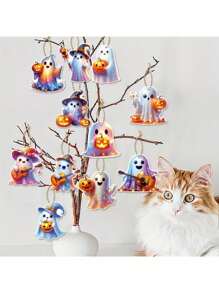 Set de 12 decoraciones de Halloween - Fantasmas de papel impactantes con murciélagos, calabazas e instrumentos musicales - Decoración de fiesta para interiores y exteriores, apta para Halloween, Día de los Muertos, Graduación, Día del Padre, Día de la Independencia - Sin necesidad de electricidad