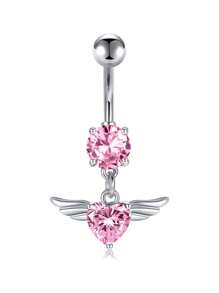 1 Peça Argola para Umbigo Descaída Rosa, Y2K, Joia de Piercing de Umbigo Fofa com Asa, Coração, Borboleta e CZ, 14G, para Mulheres