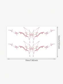 1 件 Y2K 风格可水洗临时纹身，红色蝴蝶线胸背身体防水防汗纹身贴纸，适合人们日常使用