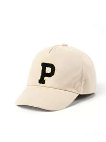 1顶儿童26字母刺绣棒球帽，金色字母设计，韩式可调节后扣帽，防晒帽，适合1-3岁男孩女孩 - 米色 - 查看 9