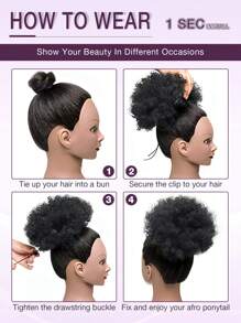 Extensão de cabelo sintético Afro Puff com cordão, Rabo de Cavalo Preto e Marrom, Coque Cacheado Afro Puff com Cordão para Cabelos Curtos e Crespos, Coque Crespo Afro Grande Preto para Cabelos Naturais, Penteados Sintéticos com Presilha para Uso Diário