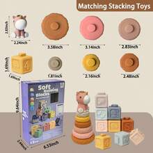13Pcs Interlocking Rings & Blocks Building Toys, Stacking & Nesting With Unicorn Patterns, Essential Squeeze Teething Toys For Newborns, Gift For 6-12-18 Months Babies & Toddler Girls - Multicolor - View 4