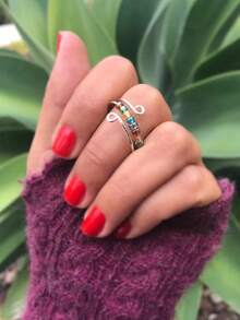 1 pieza Anillo giratorio de acero inoxidable para alivio de la ansiedad, ajustable, anillo antiestrés creativo con perla, joya de regalo para mujeres - anillo de ansiedad - Ver 3