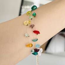 1 pieza Nuevo brazalete asimétrico de piedra natural, brazalete de cadena de cereza y vidrio para mujeres