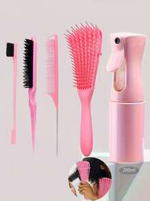 5pcs/Set Unisex Fashionable Mini High Pressure Continuous Spray Bottle, Fine Mist Hydrating Spray Bottle, Travel Cosmetic Sprayer, 8-Claw Massage Brush, Multi-Function Curling Hair Brush, Hair Styling, Hair Stuff, Comb Hair ,Hair Accessories, Hair Styling Kit, Hair Tool Kit, Hairstyling Set