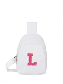 1 件女孩字母图案可爱斜挎包/单肩包/胸包，适合日常使用、户外、旅行、徒步旅行、便携，馈赠佳品