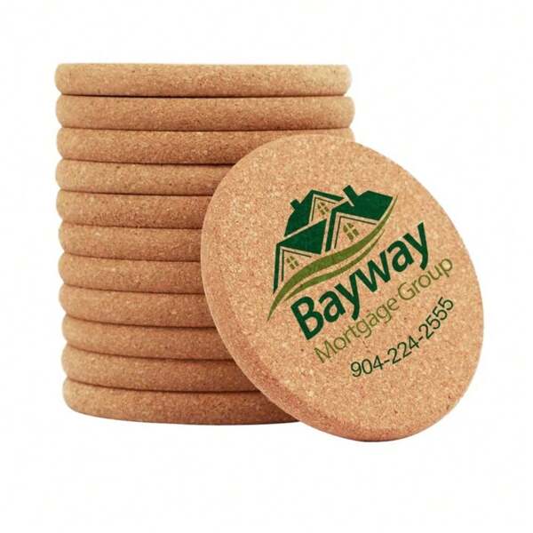 100 Pcs Custom Cork Coasters, Personalized 0.4Inch Thick Coasters, Promotional Gifts With Printed Logos