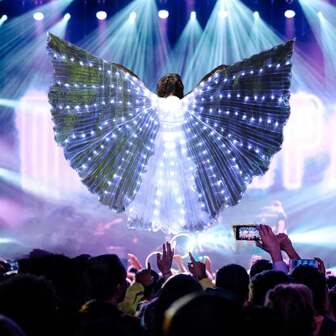 LED Cloak Light-Up Butterfly Wings For Celebration, Party, Easter, Wedding, Performance, Nightclub, Stage Show, Model Show, With Baton, Powered By 3pcs AA Batteries, Fits Adult 59-68in, Youth 43-55in