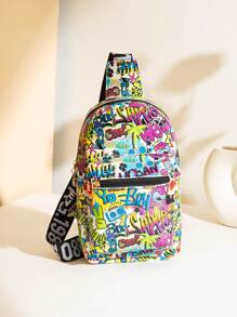 Fashionable Full-Print Casual Graffiti Pattern Women Sports Casual Crossbody Bag