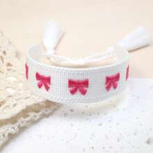 1 pieza Pulsera de la amistad bordada a mano de estilo bohemio con moño, accesorio de moda adecuado para familia, amigos, estudiantes, regalos, fiestas, viajes y uso diario