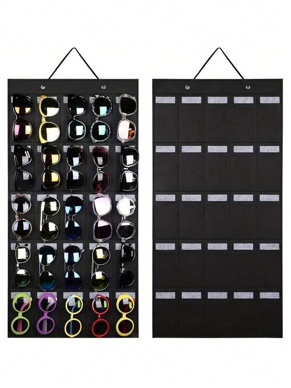1 pezzo Organizer porta occhiali da sole, supporto da appendere sulla porta per conservare occhiali da sole, occhiali e gioielli, espositore nero con 25 tasche, organizer salvaspazio per decorazione domestica