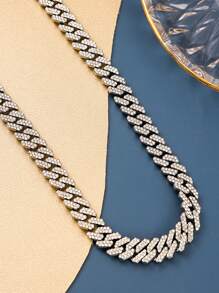 12mm Hiphop Double Row Diamond Cuban Chain Necklace, Fashion Hiphop Rap Music Style Necklace Bracelet Jewelry For Men And Women, Suitable For Daily Wear, Birthday Party, Christmas, Thanksgiving, Gift For Family And Friends