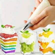 50 Stücke transparente quadratische und runde kreative Boxen, Mousse-Becher, Dessertständer, Vorspeisen. Kunststoff-Dessertbecher für Hochzeiten, wiederverwendbare dicke Mousse-Becher für Partys, Geburtstage, Schulanfang, Abschluss, Weihnachten