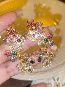 1 Pair Fashion Party Colorful Floral Crystal Ear Cuff Earring , Bling Glass Luxury High-End Niche Design Earring Clip Cartilage Unique Beautiful Exaggerated Elegant Women Earrings
