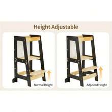 Foldable Kitchen Step Stool With Railing, Blackboard, Learn To Stand Kitchen Counter Tower - Black - View 3