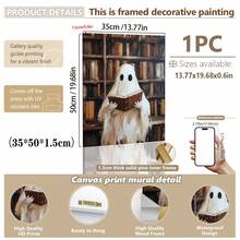 1 件，帆布墙艺术，带框墙艺术，复古书筒阅读鬼魂，万圣节装饰，万圣节海报，万圣节阅读鬼魂，恐怖艺术用于家居装饰办公室装饰浴室装饰客厅装饰卧室装饰，房间装饰，宿舍装饰，卧室装饰，图书馆装饰，学校装饰，返校季万圣节装饰