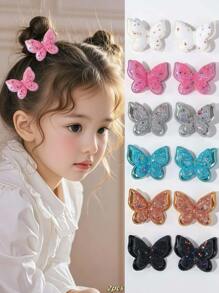 2pcs Girls' Cute & Chic Glittering 3D Butterfly Designed Hair Clips