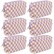 Checkered Makeup Bag Preppy Cosmetic Bag Bulk Blue Makeup Pouch Travel Toiletry Bag Organizer Cute Makeup Brushes Storage Bag Women Fashion - 紫色 - 查看 10