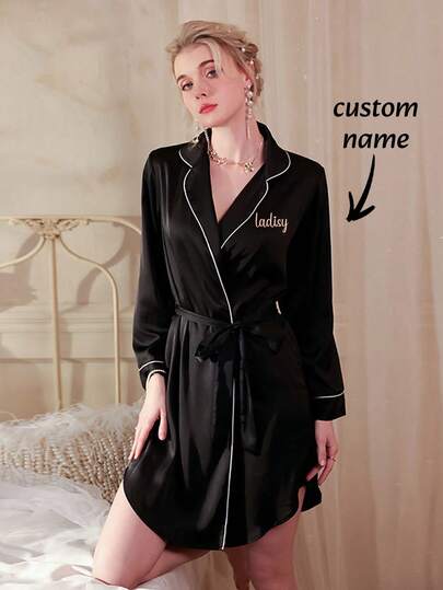 Personalized Name V-Neck Silky Smooth Sleepwear, Soft & Smooth Portable Ladies' Robe, Bridesmaid Gift, Couple Anniversary Gift, Spa Towel, Hotel Fitness Supplies, Home Essential, Towel, Skincare