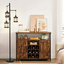 Dimmable Floor Lamps For Living Room, 3-Light Industrial Floor Lamp With Wood & Metal Cage, Farmhouse Standing Lamp Tall Tree Lamp For Bedroom Office, Rustic Black Tall Floor Lamp For Corner - 美規A型插(110-127V) - 查看 5