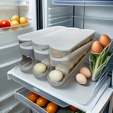 2-Layer Rolling Egg Dispenser - Holds Approx. (12-14) Eggs, Automatic Spacesaving Fridge And Cabinet Storage, Roll-Up Fridge Side Door Egg Holder, PET Fridge Egg Organizer, Egg Picking Rack, Keeps Eggs Fresh, Excellent Kitchen Organization Tool, Christmas Gift, Halloween Gift, For Outdoor, Camping