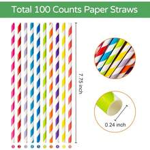 Paper Straws - 100 Pack, Gold & White Striped Disposable Party Straws For Cake Pops, Birthday,  Wedding (7.75" X 0.24") - 黃色 - 查看 2