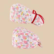 2 piezas Gorro protector con estampado floral y cuello en V, de mezcla de algodón. Adecuado para enfermeras, personal hospitalario y trabajadores de limpieza. Presenta diseño antibacteriano y a prueba de polvo, con cobertura para la parte trasera de la cabeza