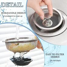 Kitchen Sink Strainer With Handle And Stopper Replacement Kitchen Sink Drain Basket/Stopper/Plug 3.3 Inch Stainless Steel Kitchen Sink Drain Strainer Mesh Sifter Filter(‎Silver)