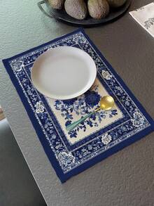 1 Pieza / 4 Piezas / 6 Piezas Set de Individuales con diseño de ramas florales azules, 30.48x45.72 cm, individuales estilo chinoiserie - Lavables, resistentes al calor de tela de lino, individuales rectangulares para decoración interior/exterior de cocina y comedor, decoración de mesa interior | Decoración de mesa floral | Individuales resistentes al calor, individuales para mesa - Multicolor - Ver 7