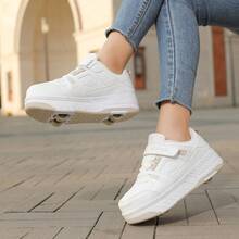 青少年旱冰鞋，带 4 个可拆卸轮子，适合男孩和女孩，直排轮滑鞋，学生用带轮旱冰鞋