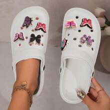 Zuecos de mujer con diseño de mariposa de dibujos animados de colores, accesorios con flores para zapatos, moda de verano, lindos y hermosos, con múltiples diseños de agujeros respirables con mariposas, sandalias cómodas - Blanco - Ver 3