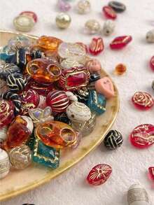 复洛克风格镀金珍珠串珠套装，镀金亚克力珍珠，适合制作珠宝、手链、脚链、耳环、项链、手机壳挂饰、钥匙扣、包包挂饰，是DIY情人节礼物、夏季海滩配饰、返校礼物、新年礼物的理想之选。