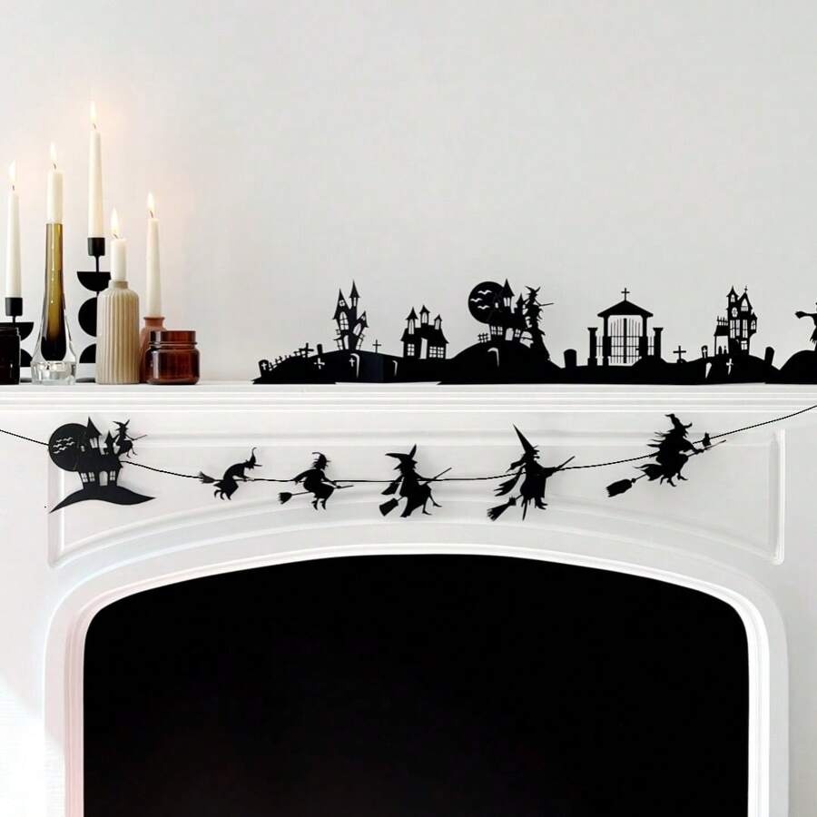 1 Stück Halloween Hexe Banner, Halloween Party Zubehör, Horror Halloween Kamin Hängende Girlande, Vintage Halloween Inneneinrichtung, Ziehflagge Party Papier Schwalbenschwanz Flagge, Halloween Thema Banner Heim Dekoration Halloween Dekoration Herbst Dekoration Raumdekoration