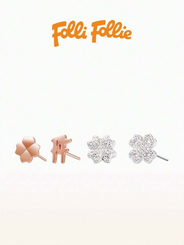 Folli Follie Earrings For Women Eternal Crystal Heart Earrings Sterling Silver Heart Earrings Stud Vintage Jewelry Gift For Women