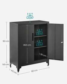 Caisson de Bureau, Placard Polyvalent, Armoire de Bureau à 2 Portes, Verrouillable, en Acier, pour Salon, Noir Mat - Noir - Voir 8