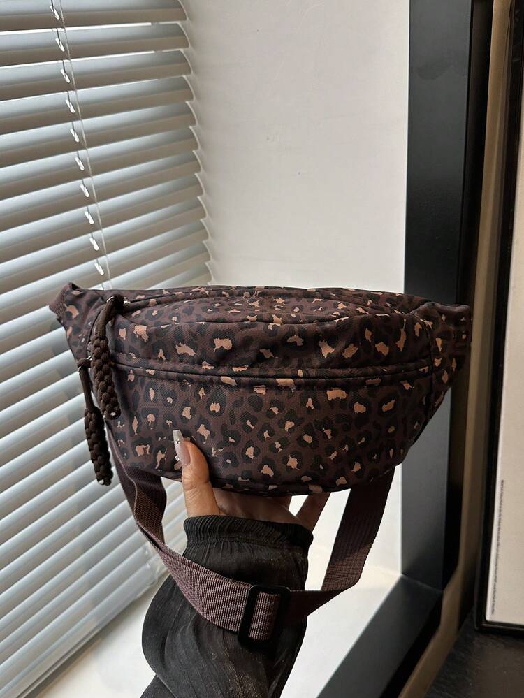 Bolsa transversal de nylon moderna, bolsa de ombro de cor sólida, bolsa de ombro casual feminina, adequada para esportes ao ar livre. - Café - Ver 8