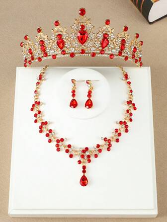 4pcs/Set Bridal & Event Jewelry Set, Including Princess Necklace Set, Crown Necklace Set, Party Headpiece, Luxurious Crown Necklace Gift Box, Suitable For Weddings, Parties, Holidays & Gift Giving, Christmas Decorative Headpiece