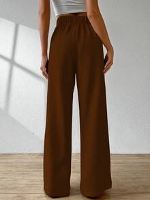 A&DD MODA, REF: AS1248 Wide Leg Pants With Elastic Waistband, Elegant And Sophisticated, Bell-Bottom Modeling, High Waist, Tailored, Casual And Formal Look, Comfortable And Stylish, Light And Comfortable Fabric, Ideal For Casual And Glamorous Occasions. ✨ - 巧克力棕 - 查看 3