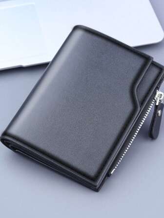 1 Pc PU Leather Men's Wallet Clutch Bag Card Holder Short Wallets Zipper Large Capacity Vintage Male Purses