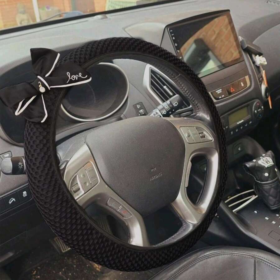 1pc Bowknot Elastic Steering Wheel Cover Car Universal Steering Wheel Cover 3D Massage Net Anti Slip No Inner Ring Elastic Handle Cover - one-size - View 1