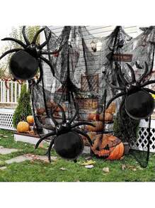 4pcs Halloween Spider & Accessories Balloon Set, Black Cartoon Spider Design, Suitable For Halloween, Day Of The Dead, Haunted House Parties, Commercial & Residential Decor, Fun Birthday Party Decorations