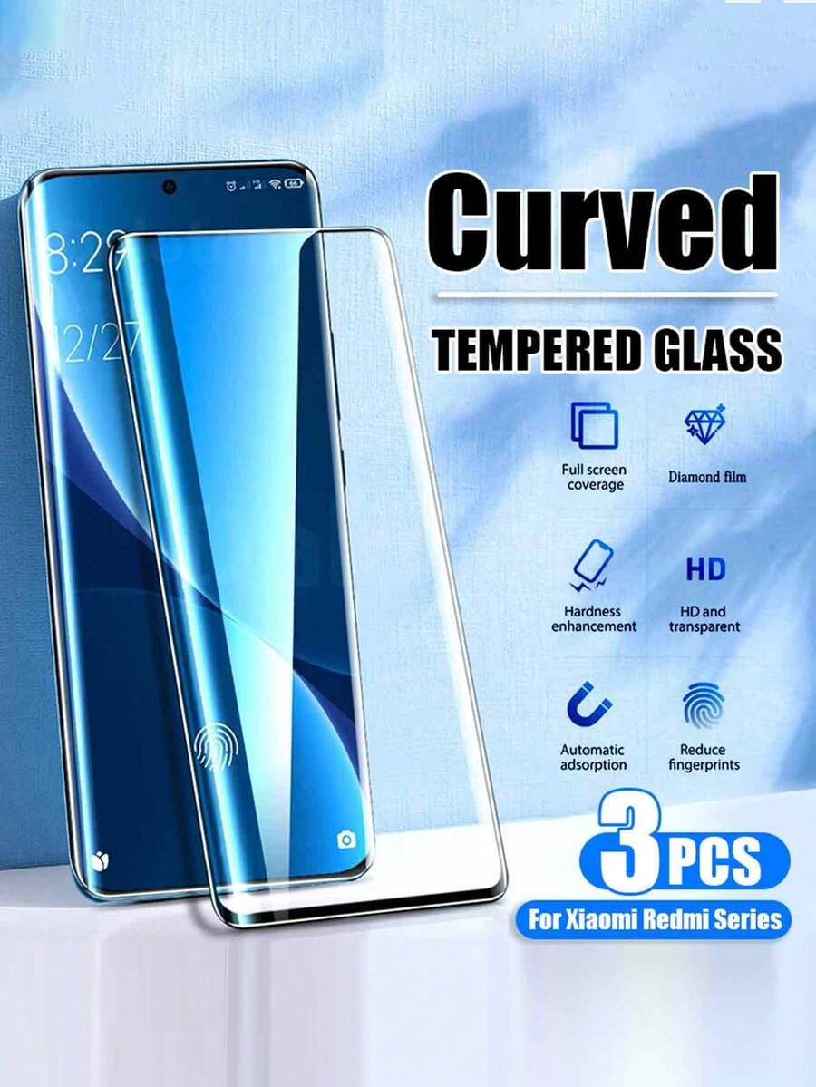 3 zakrzywione szkło hartowane kompatybilne z Mi Redmi Note 14 13 Pro Plus 5G Mi 15 Ultra 14 Pro 13 12 12X 11 Ultra 10 Mi Note 10 Lite CC9 Pro X7 X6 Pro Folia ochronna na ekran Niezbędna ochrona ekranu, stosowana do codziennego użytku, biura, telefonu domowego Folia ochronna na ekran Akcesoria do telefonów Wodoodporna, odporna na wstrząsy, odporna na upadki, odporna na zarysowania, odporna na odciski palców, pełna osłona
