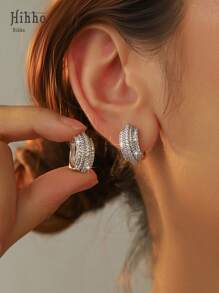 Hihho 1 Paar elegante, minimalistische Ohrstecker mit kubischem Zirkonia, exquisites U-förmiges Reifendesign, geeignet für Verlobung, Hochzeit und den täglichen Gebrauch