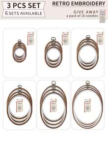 3 حلقات تطريز بنمط خشبي بيضاوي على الطراز القديم لل- DIY، إطارات تطريز، إطارات تنجيد، حلقات معلقة لصنع حلم، متوفرة ب- 6 أحجام، مصنوعة من ABS و PVC مع خطافات معدنية لديكور المنزل والهالوين والكريسماس والمفاتيح والحقائب والمكاتب والسيارات، تشمل 16 إبرة
