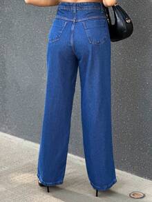 KISS ME LADY Kissmelady 8000 Women's Jeans Pantalona Wide Leg Trousers With Bag SMOOTH WITHOUT RIPS 8000 - 深色水洗藍 - 查看 3