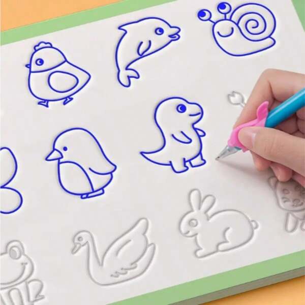 1pc Reusable 3D Groove Magic Painting Book, Suitable For Learning Numbers & Letters, Developing Drawing Skills, Handwriting Practice, Math Practice Workbook - Educational Handwriting Exercise Set, Christmas, Halloween Gift (Random Cover Color & Design)