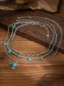 3 piezas de joyas occidentales y campestres con turquesa, collar retro de moda con cactus