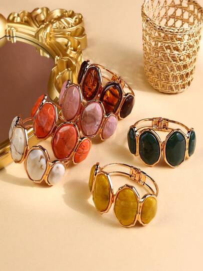 Resyla 1pc Fashionable Resin Open Bangle Bracelet For Women, Vintage Asymmetrical Tie Dye Design, Elegant Gift Jewelry Accessory For Daily Wear, Party, Travel